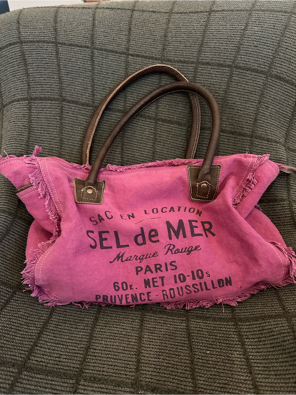 Myra Bag SEL DE MER Pink Upcycled Canvas Leather Fringe Tote Bag Boho Artisan